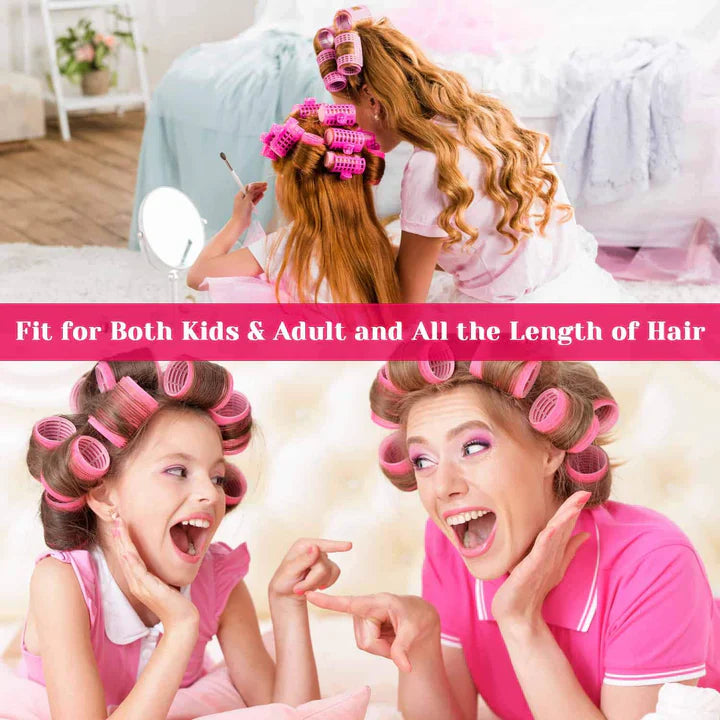 "Selbstklebende Haarwickler für Volumen und Locken, farbenfrohe Wickler, keine Clips notwendig, schonend für das Haar."