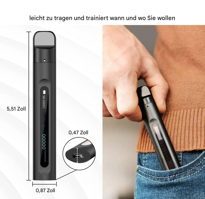 Schwarzer Atemtrainer für Sportler, tragbar, Atemmuskeltraining, 5,51 Zoll, in Hand gehalten.