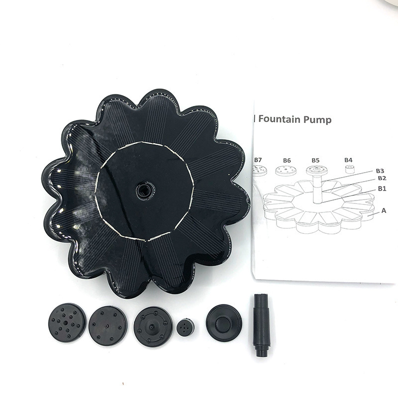 "Solarbetriebene Wasserfontäne im Blumen-Design, elegant im Garten oder Teich eingebettet, sprudelnder Wassereffekt"