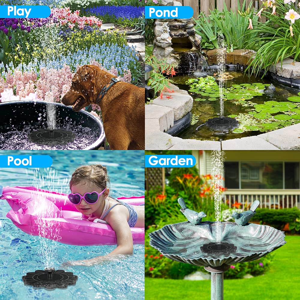 "Solarbetriebene Wasserfontäne im Blumen-Design, elegant im Garten oder Teich eingebettet, sprudelnder Wassereffekt"