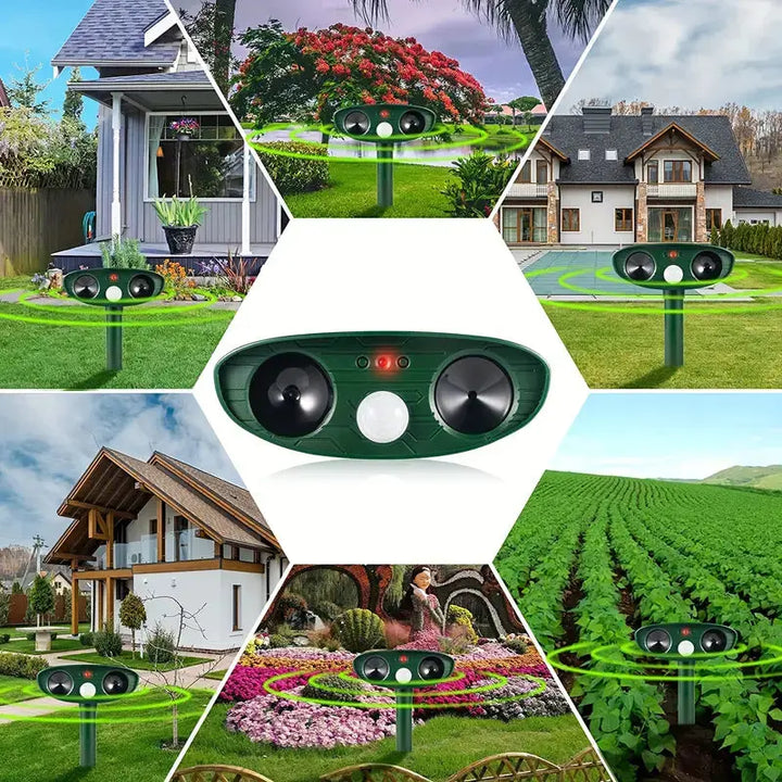 "Solarbetriebener Tiervertreiber mit Ultraschall und LED-Blitzlicht, wetterfest für den Garten, umweltfreundlich durch Solarm