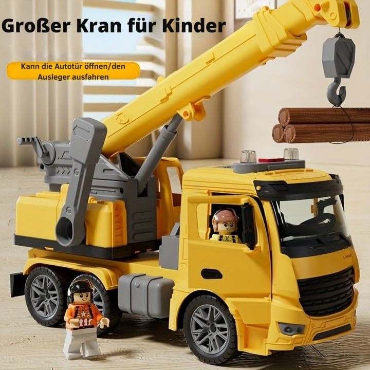 Spielzeug-LKW mit beweglichem Kranarm, Sound & Lichtern, inspiriert fantasievolles Spiel, perfekt für kleine Bauarbeiter.