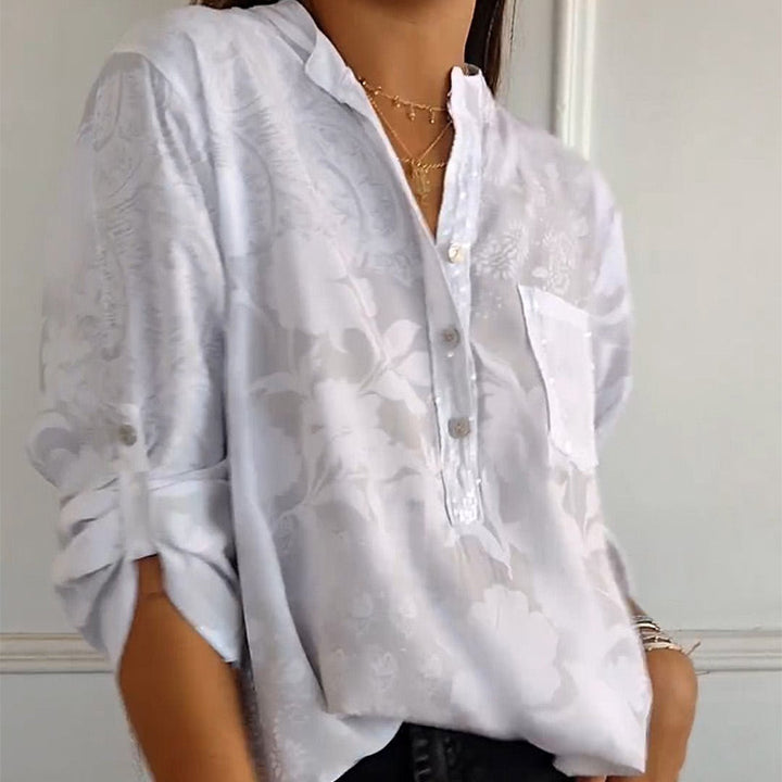Damen Elegante Floré-Bluse mit Druck und Vordertasche