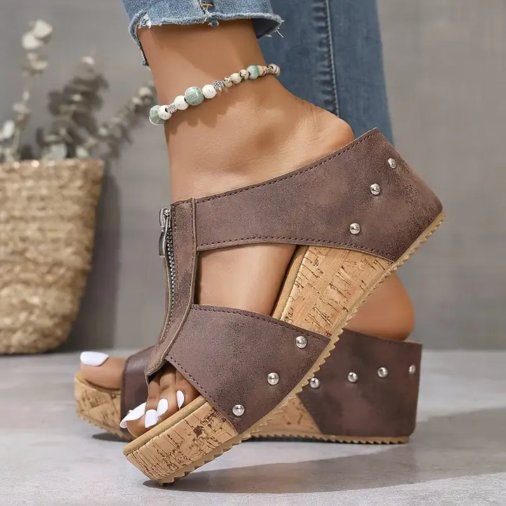 Damen Ortho-Sandalen mit Keilabsatz und offener Spitze