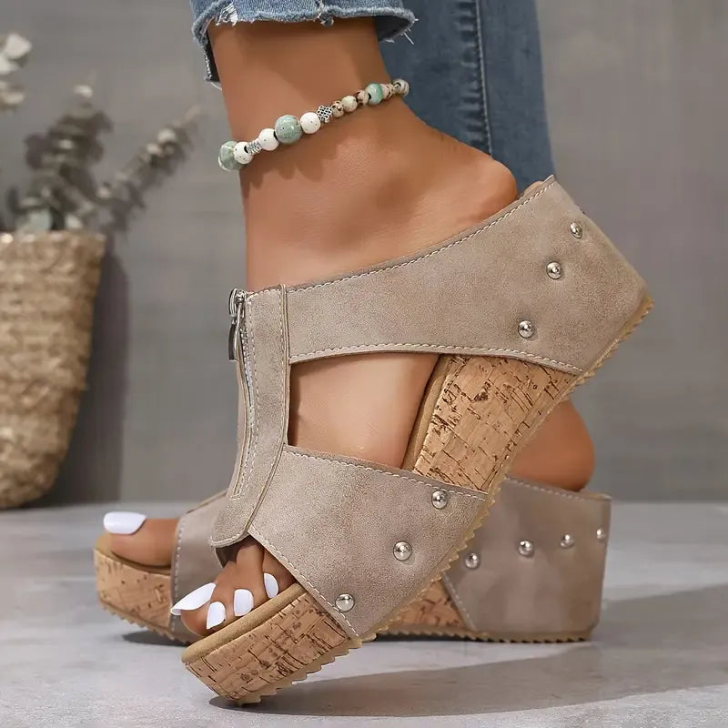 Damen Ortho-Sandalen mit Keilabsatz und offener Spitze