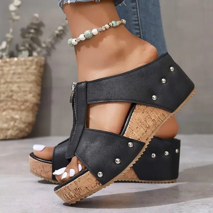 Damen Ortho-Sandalen mit Keilabsatz und offener Spitze