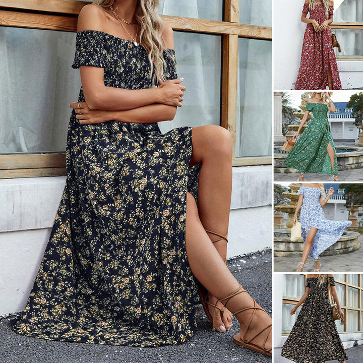 Damen Elegantes Blumen Off-Shoulder Kleid