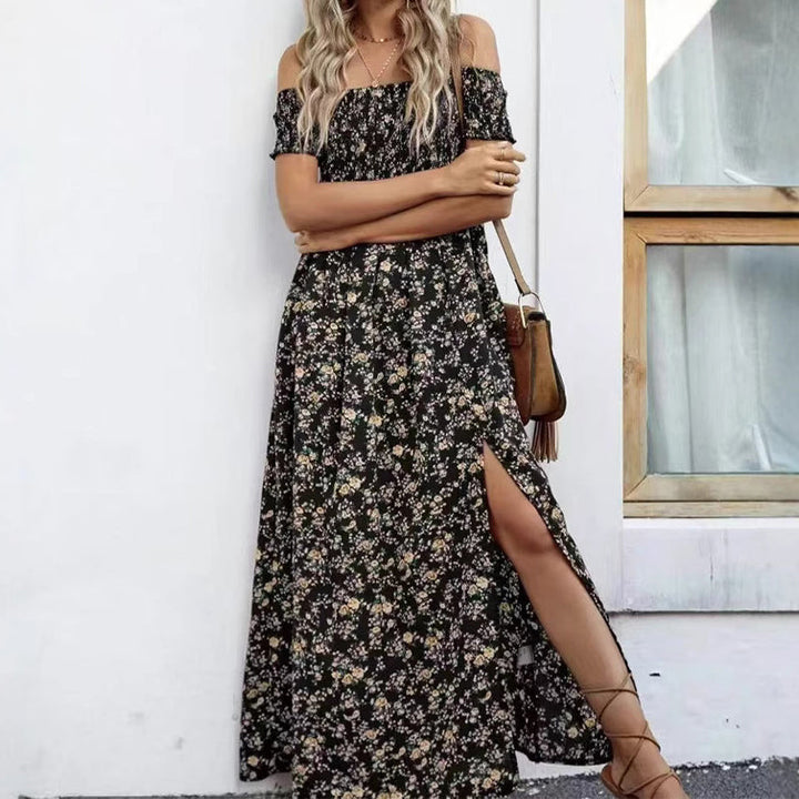 Damen Elegantes Blumen Off-Shoulder Kleid