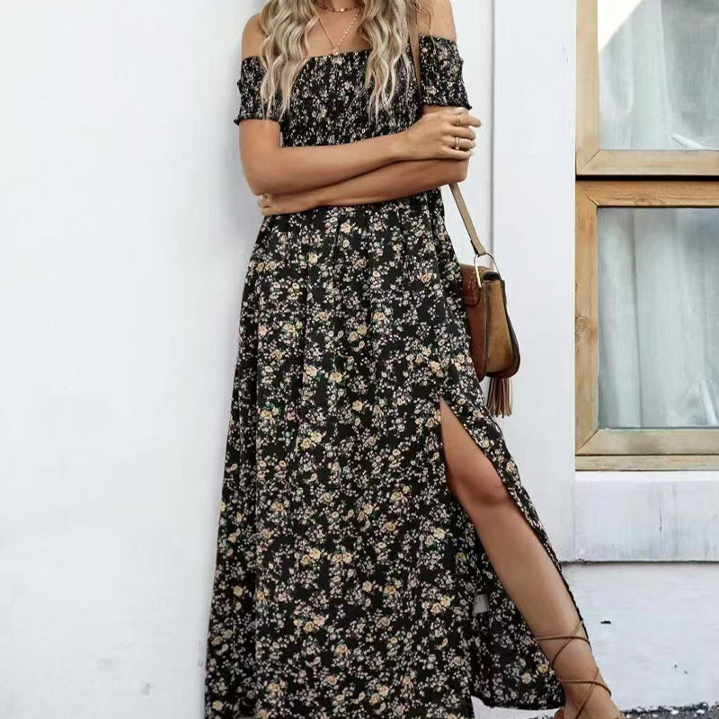 Damen Elegantes Blumen Off-Shoulder Kleid