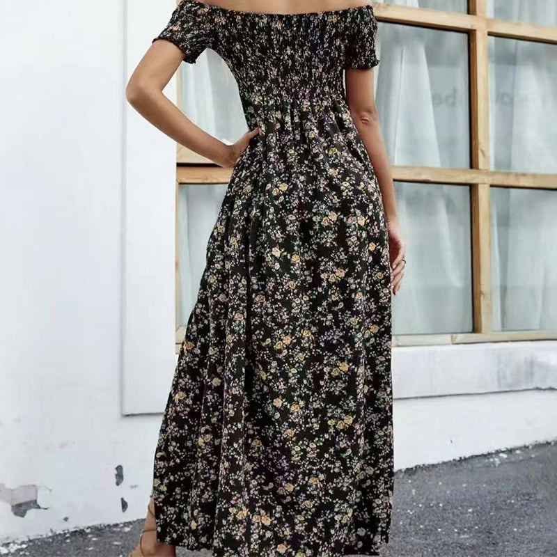 Damen Elegantes Blumen Off-Shoulder Kleid