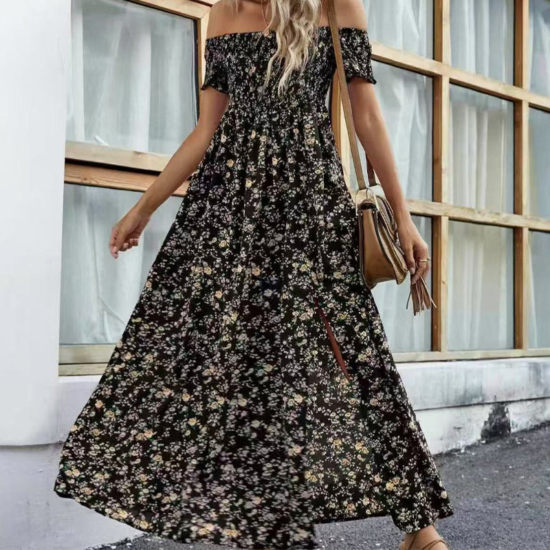 Damen Elegantes Blumen Off-Shoulder Kleid