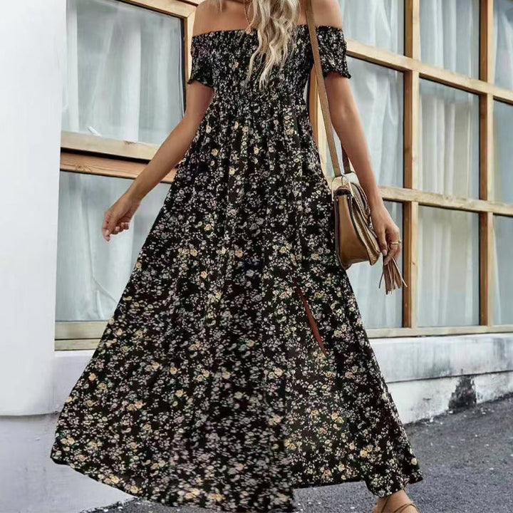 Damen Elegantes Blumen Off-Shoulder Kleid