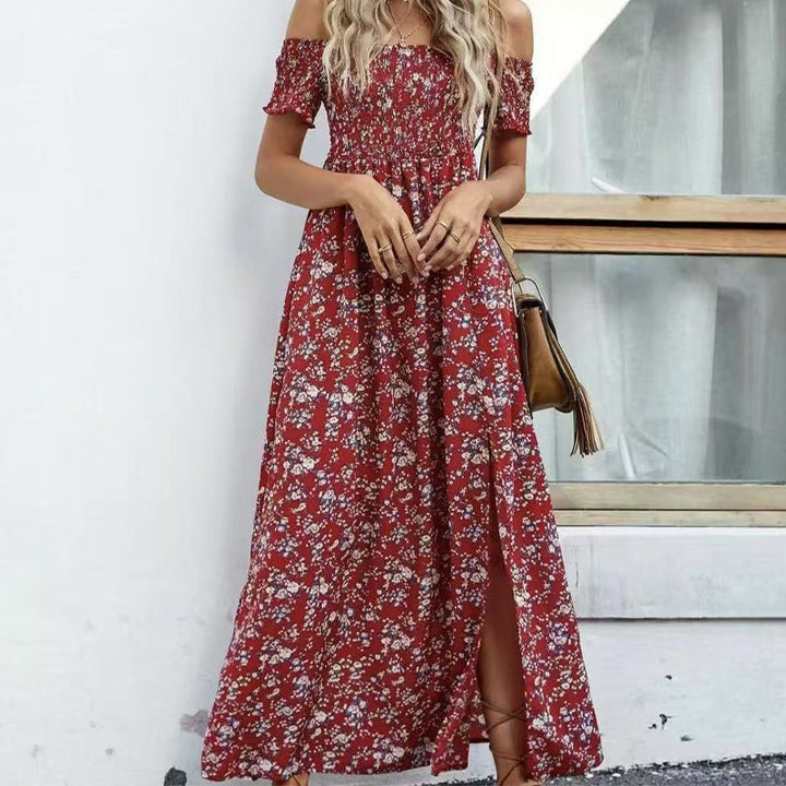 Damen Elegantes Blumen Off-Shoulder Kleid