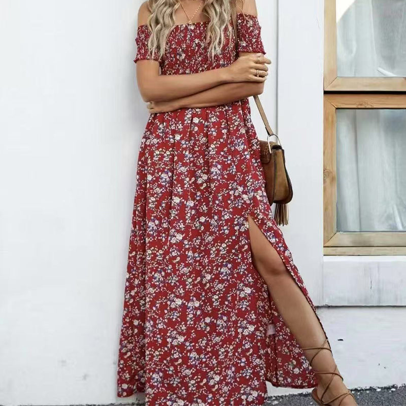 Damen Elegantes Blumen Off-Shoulder Kleid