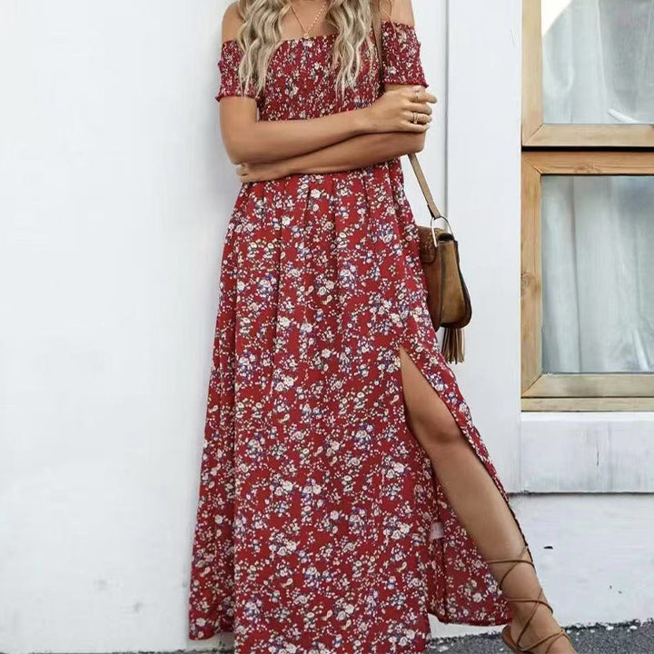 Damen Elegantes Blumen Off-Shoulder Kleid