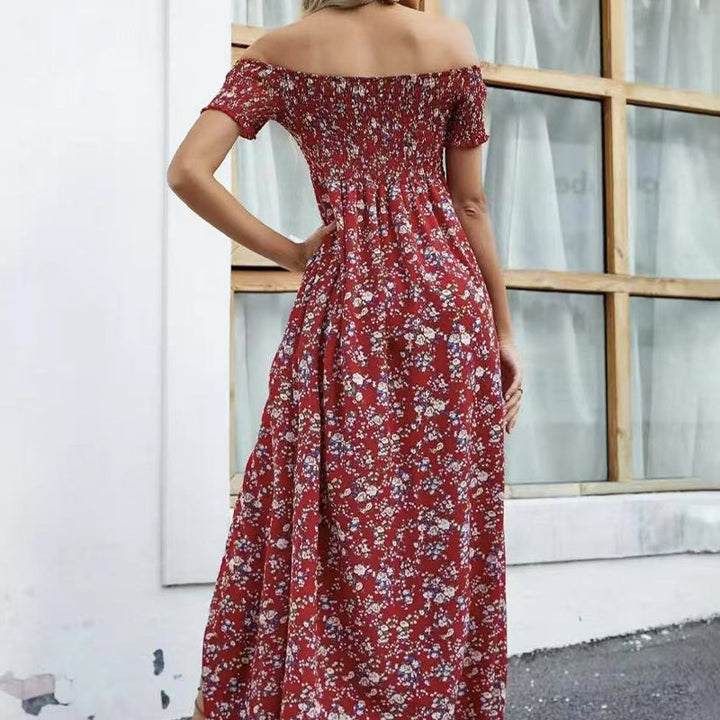 Damen Elegantes Blumen Off-Shoulder Kleid