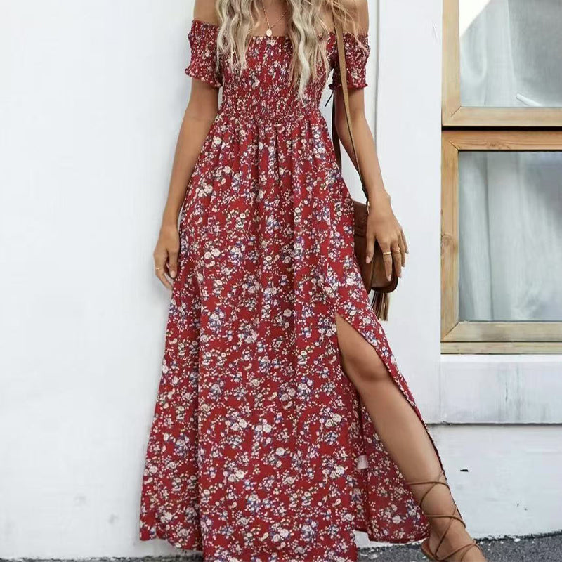 Damen Elegantes Blumen Off-Shoulder Kleid