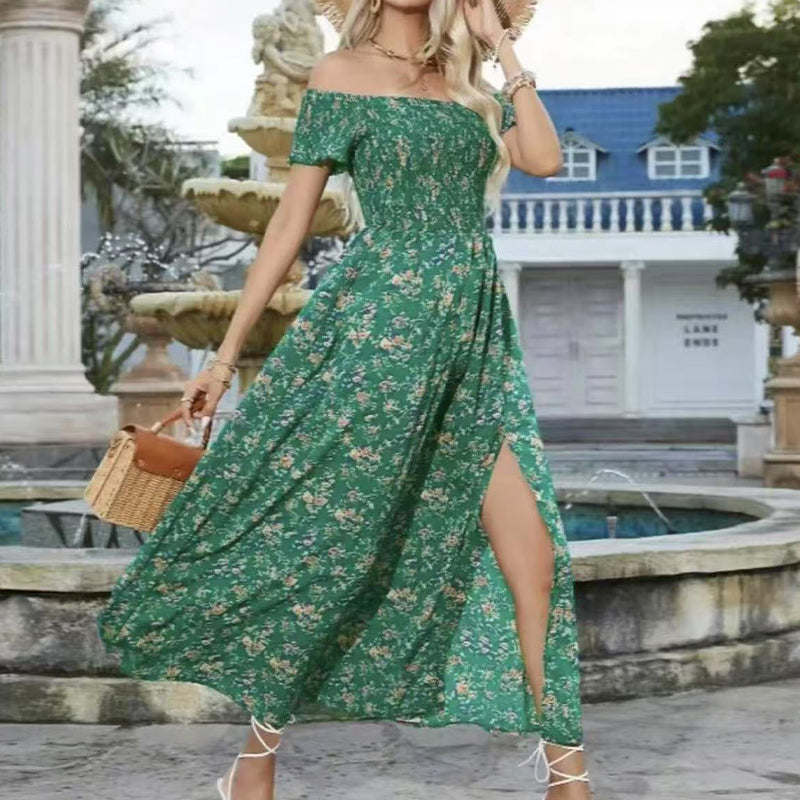 Damen Elegantes Blumen Off-Shoulder Kleid