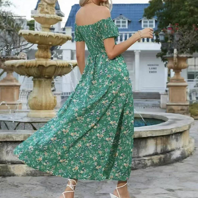 Damen Elegantes Blumen Off-Shoulder Kleid