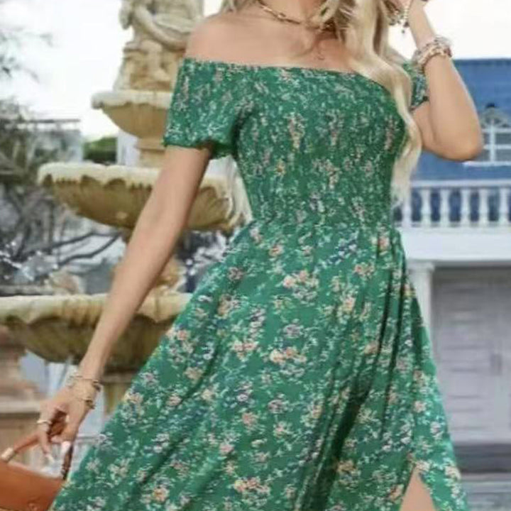 Damen Elegantes Blumen Off-Shoulder Kleid