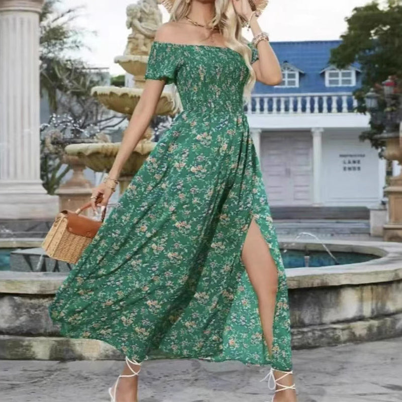 Damen Elegantes Blumen Off-Shoulder Kleid