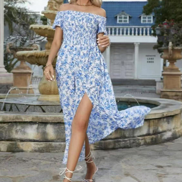 Damen Elegantes Blumen Off-Shoulder Kleid