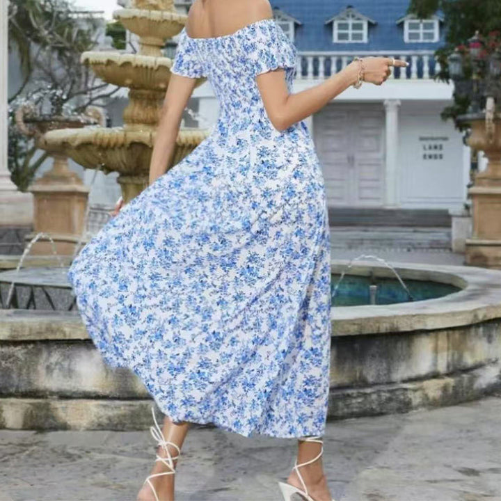 Damen Elegantes Blumen Off-Shoulder Kleid