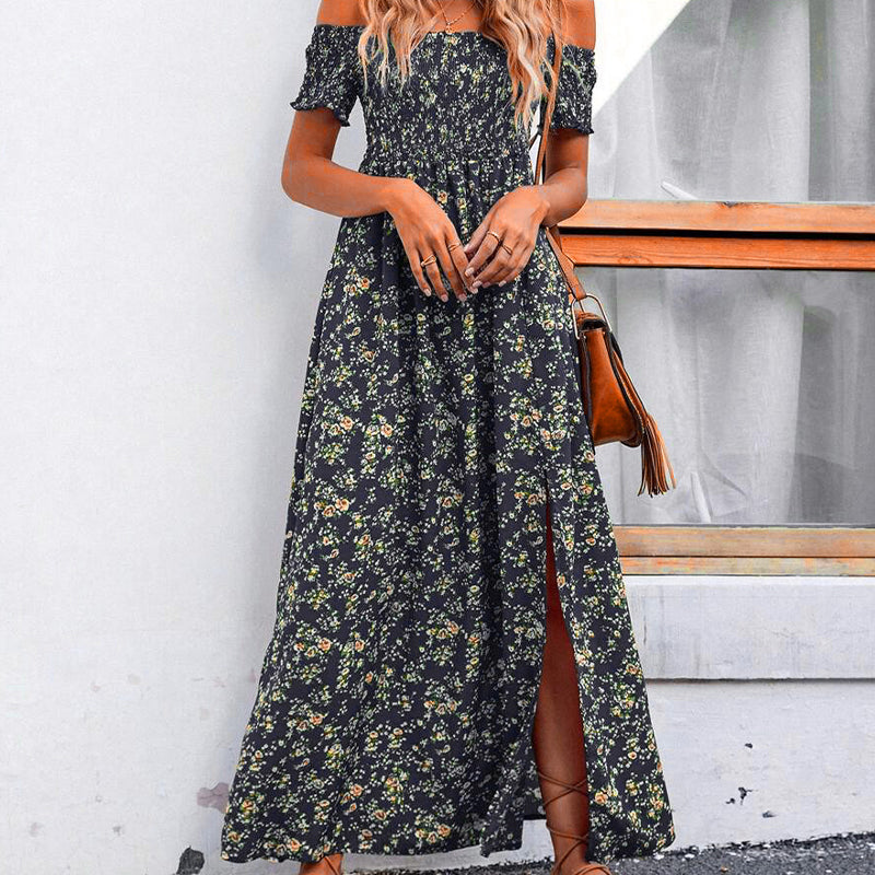 Damen Elegantes Blumen Off-Shoulder Kleid