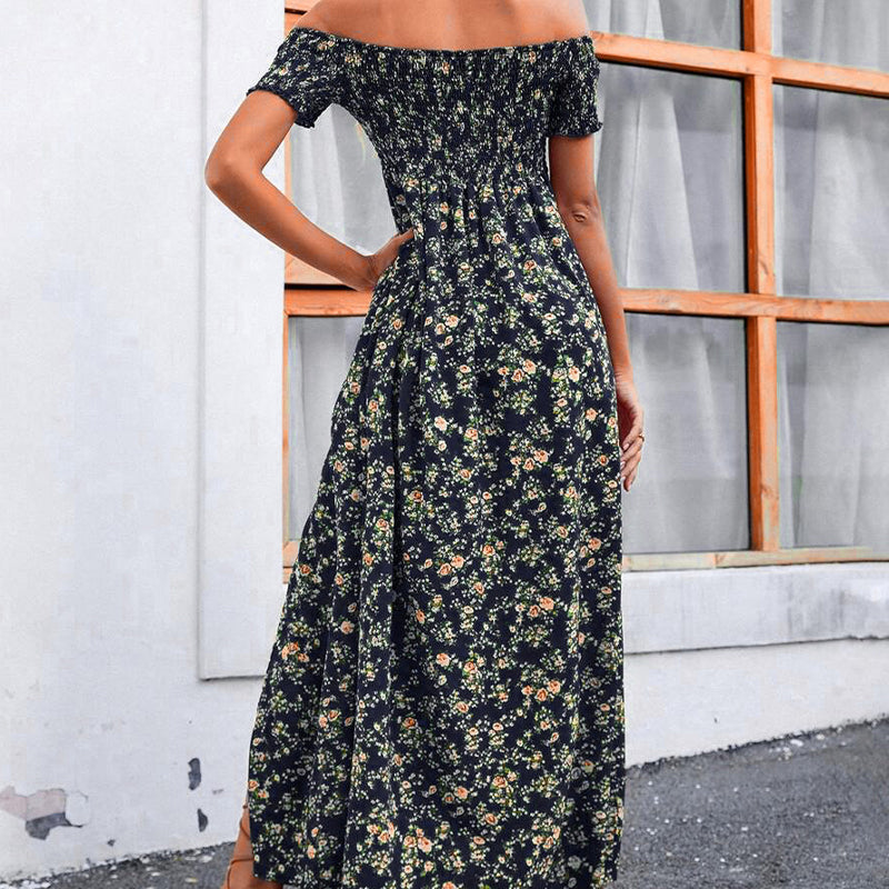 Damen Elegantes Blumen Off-Shoulder Kleid