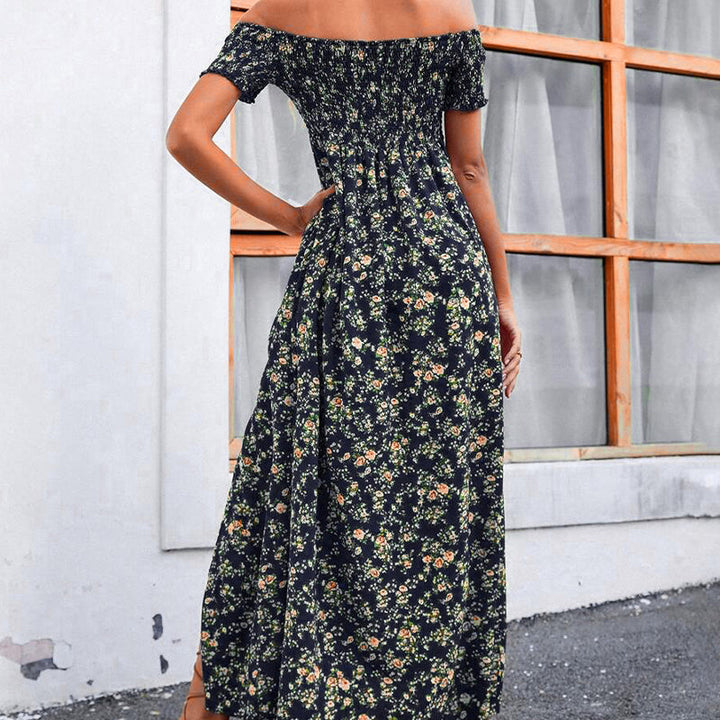 Damen Elegantes Blumen Off-Shoulder Kleid