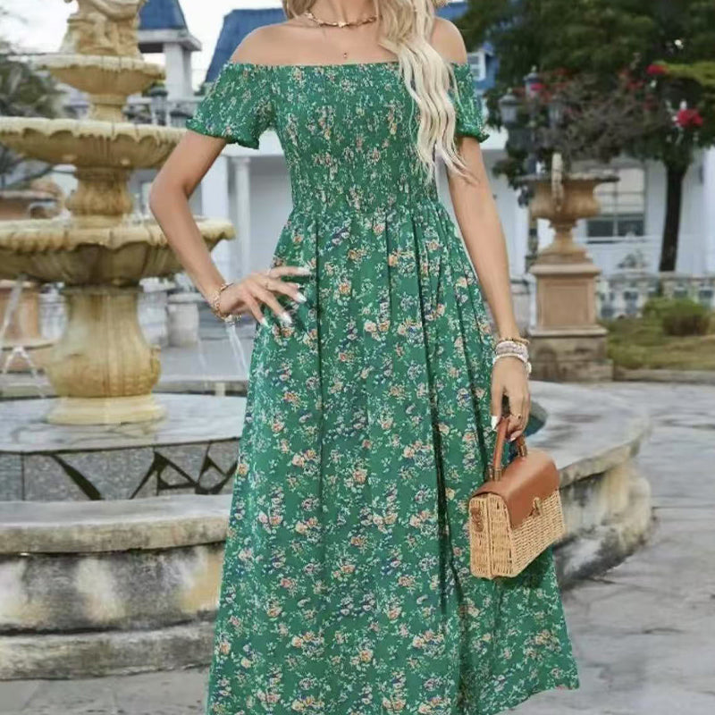 Damen Elegantes Blumen Off-Shoulder Kleid