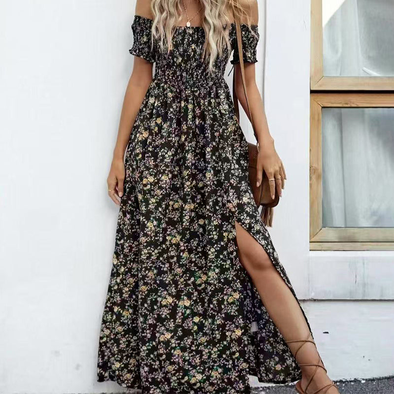 Damen Elegantes Blumen Off-Shoulder Kleid