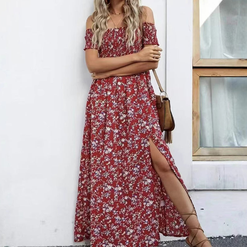 Damen Elegantes Blumen Off-Shoulder Kleid