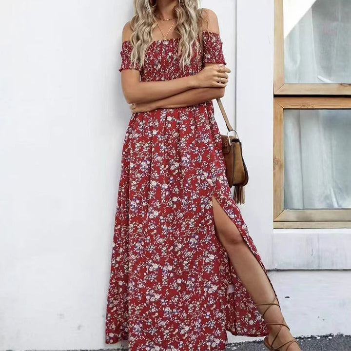 Damen Elegantes Blumen Off-Shoulder Kleid