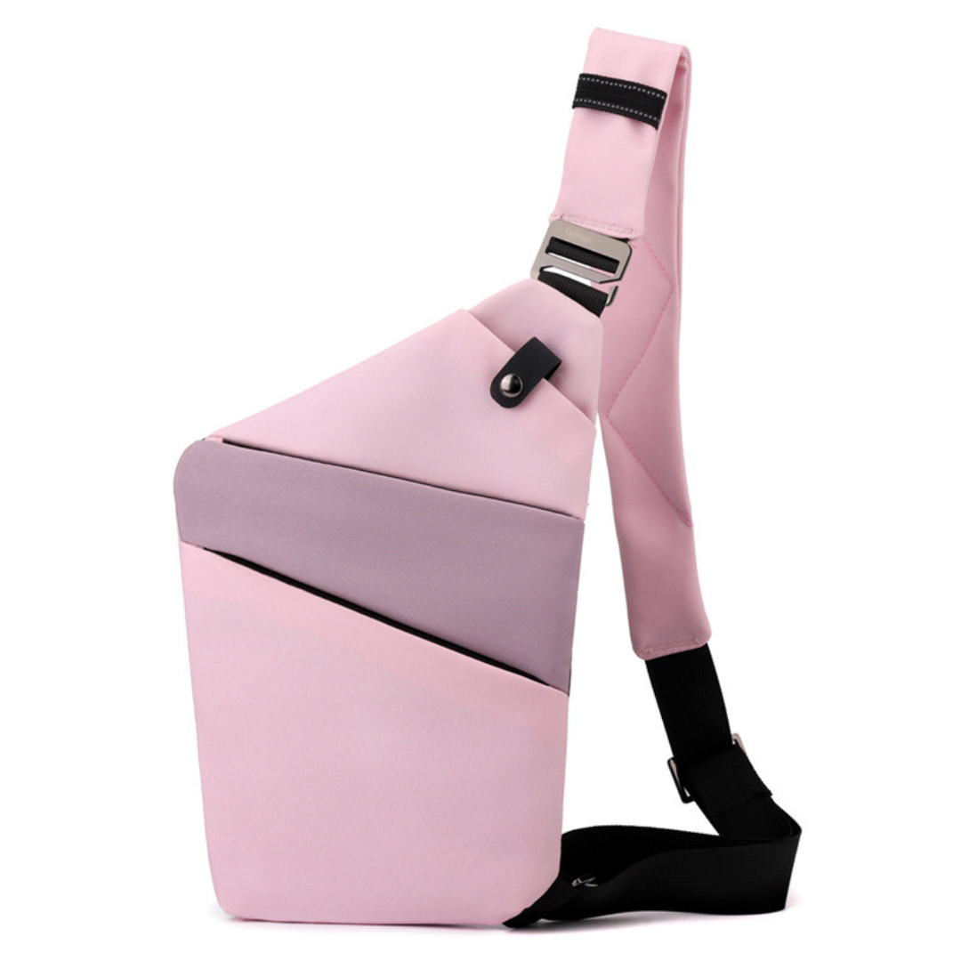 "Stilvolle Anti-Diebstahl Umhängetasche für Damen, elegant in Dunkelgrau mit versteckten Fächern und verstellbarem Riemen."
