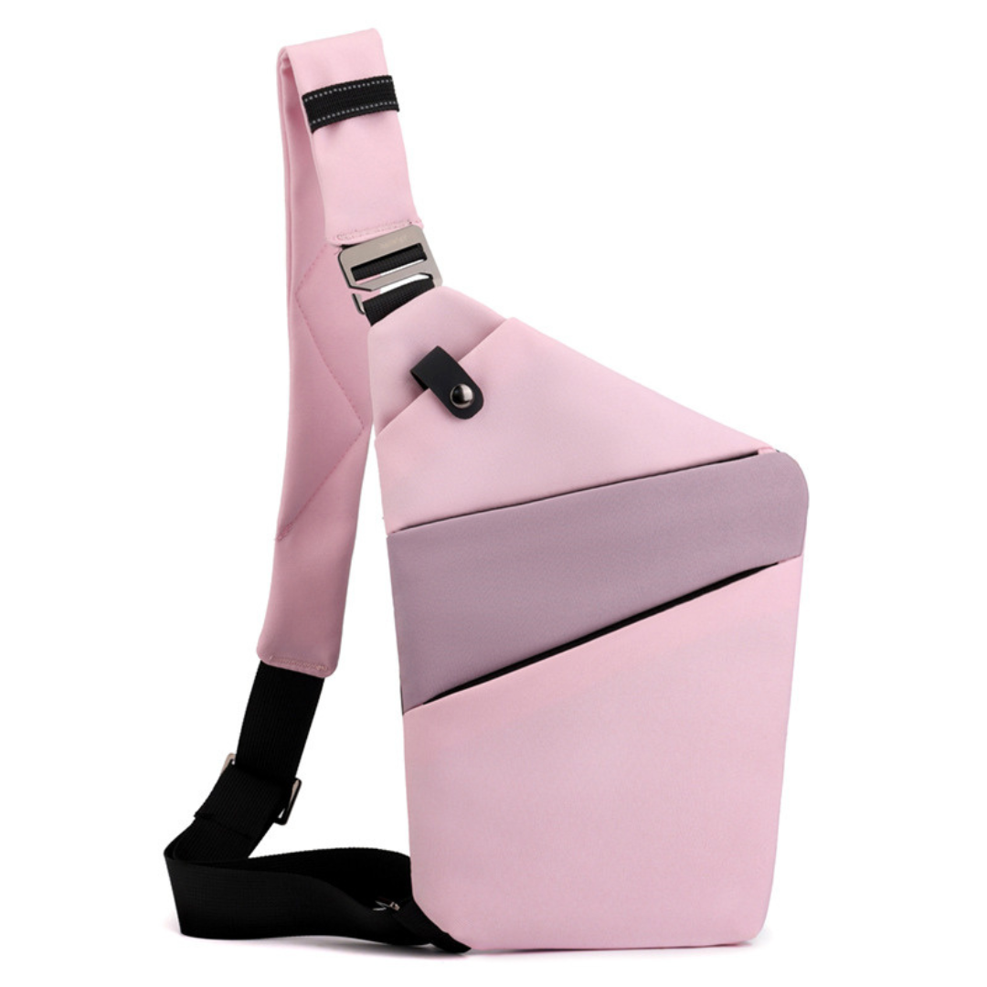 "Stilvolle Anti-Diebstahl Umhängetasche für Damen, elegant in Dunkelgrau mit versteckten Fächern und verstellbarem Riemen."