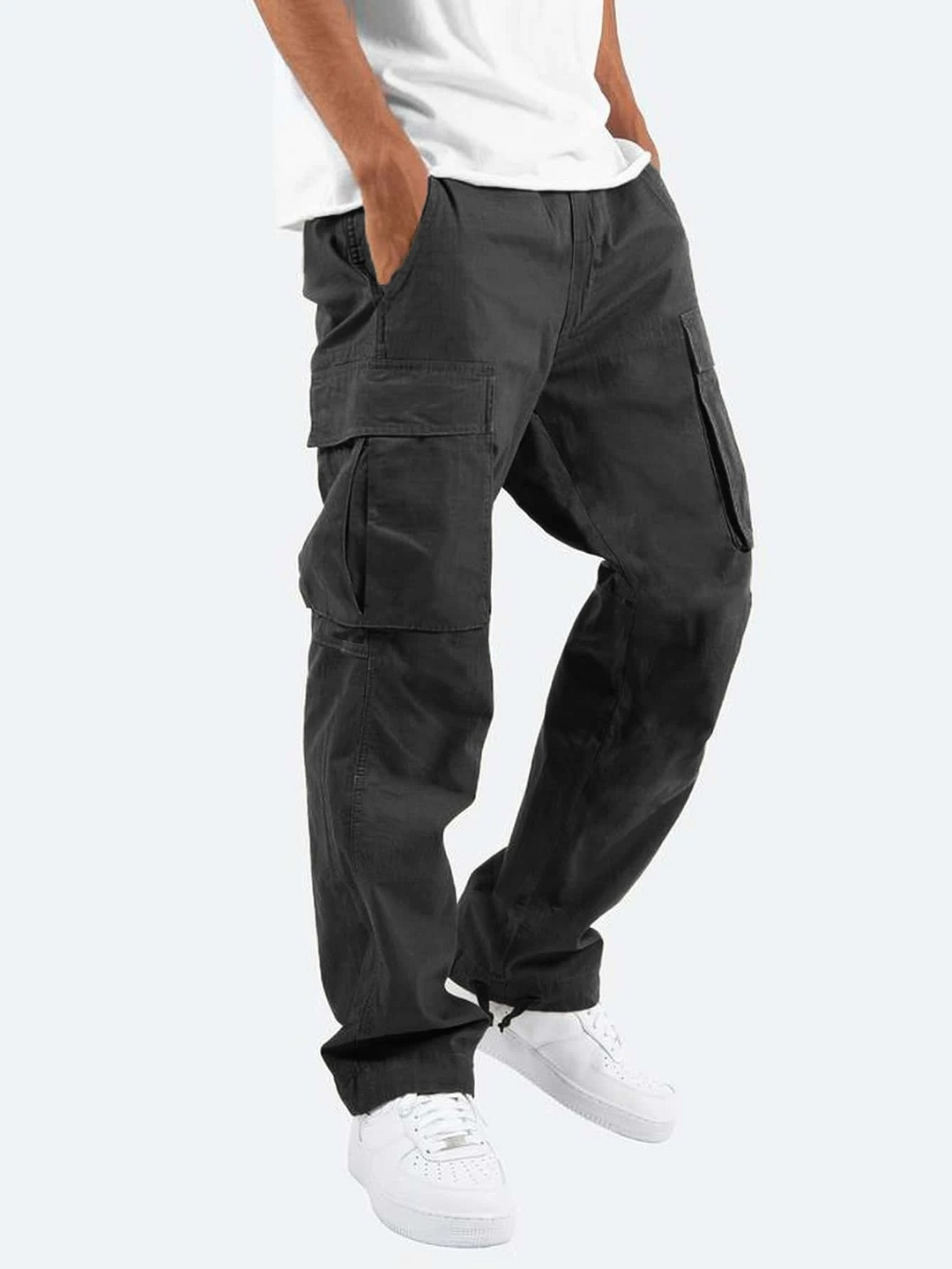 "Stilvolle Herren Cargo-Hose, vielseitig mit Seitentaschen, erhältlich in Braun, Dunkelgrün, Grau, Schwarz, Größen S bis 5XL"