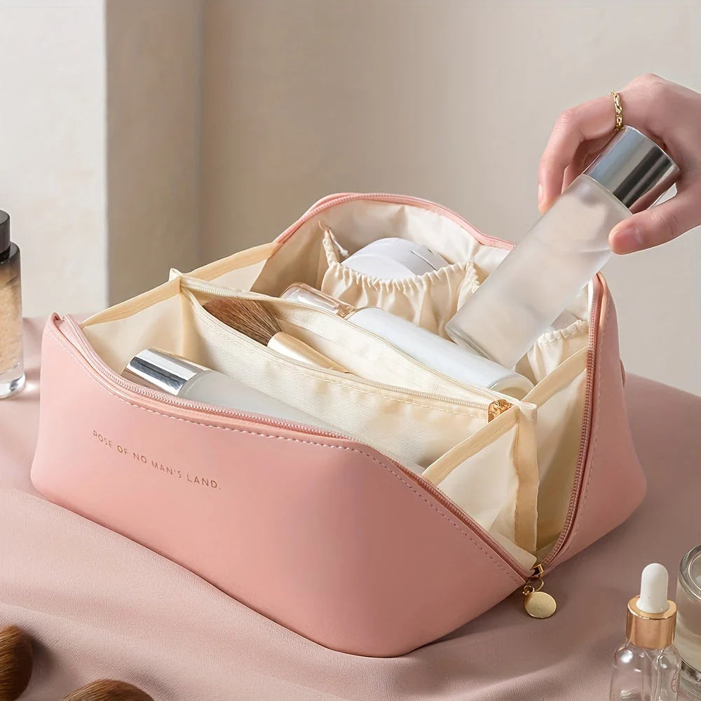 Stilvolle, reisefreundliche Kosmetiktasche mit Reißverschluss, elastischen Fächern und elegantem Design für Make-up-Organisat