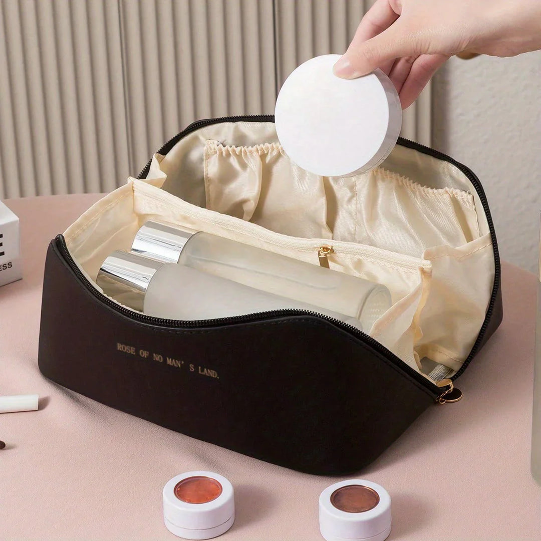 Stilvolle, reisefreundliche Kosmetiktasche mit Reißverschluss, elastischen Fächern und elegantem Design für Make-up-Organisat