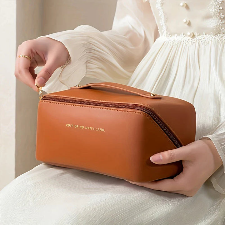 Stilvolle, reisefreundliche Kosmetiktasche mit Reißverschluss, elastischen Fächern und elegantem Design für Make-up-Organisat