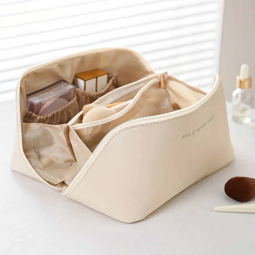 Stilvolle, reisefreundliche Kosmetiktasche mit Reißverschluss, elastischen Fächern und elegantem Design für Make-up-Organisat