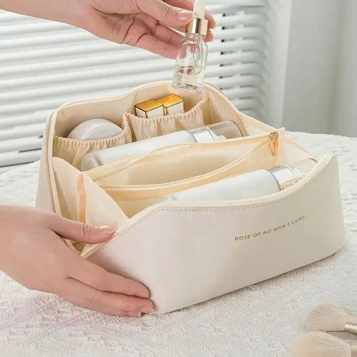 Stilvolle, reisefreundliche Kosmetiktasche mit Reißverschluss, elastischen Fächern und elegantem Design für Make-up-Organisat