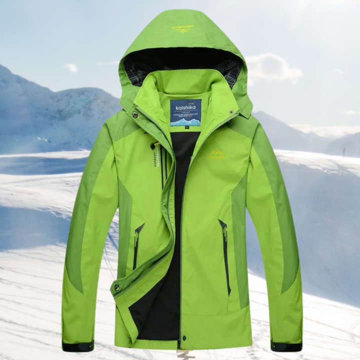 "Stilvolle, wasserdichte Damenwanderjacke in leuchtenden Farben, ideal für Outdoor-Abenteuer, bietet Komfort und Schutz."