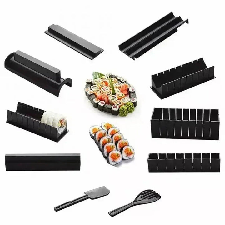 "Sushi Rollen Set mit Schablonen, Matten und Schneidehilfen für einfache und präzise Sushi-Zubereitung zu Hause."