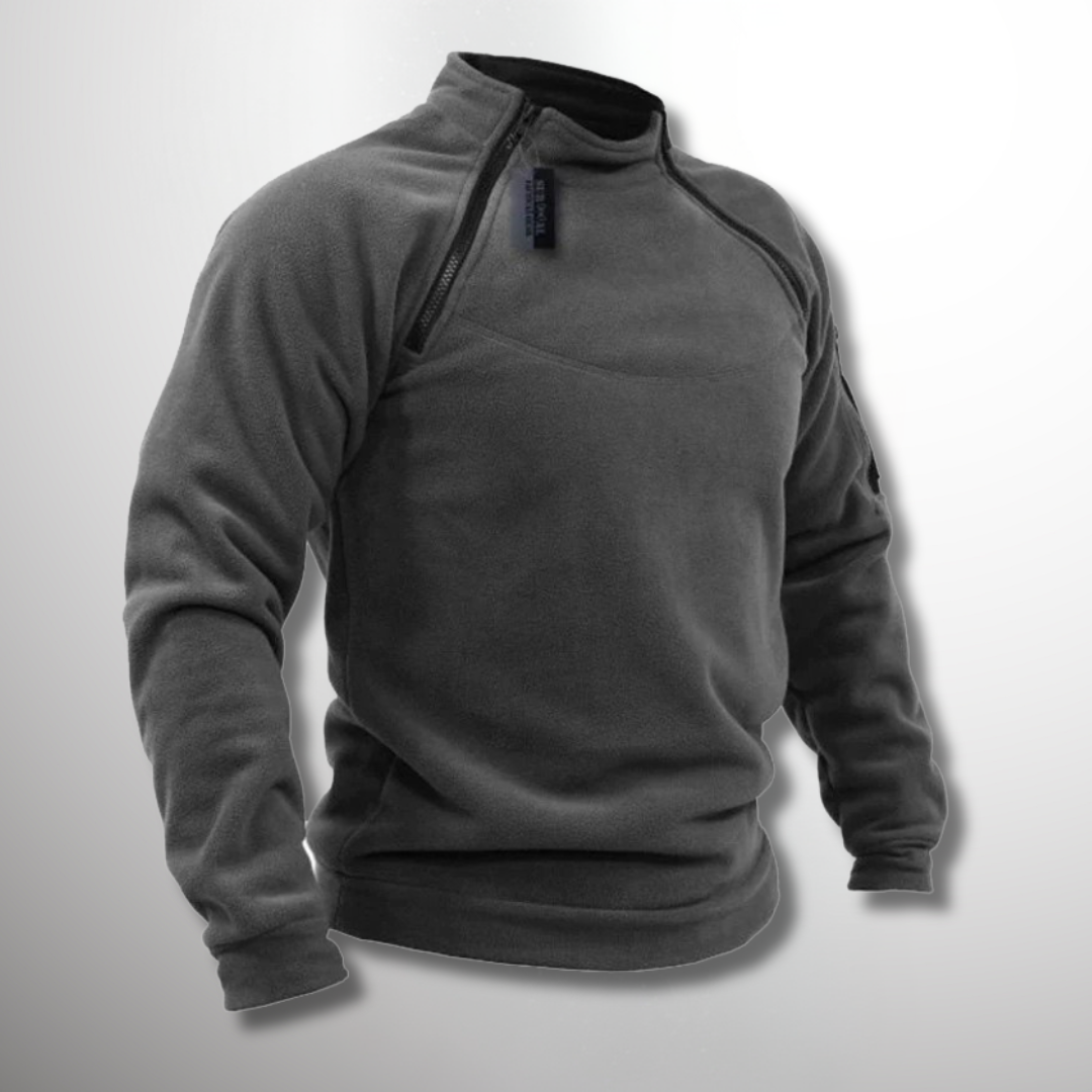 "Taktischer Herren Fleece Pullover, winddicht, stilvoll mit diebstahlsicheren Taschen, ideal für kalte, windige Tage."