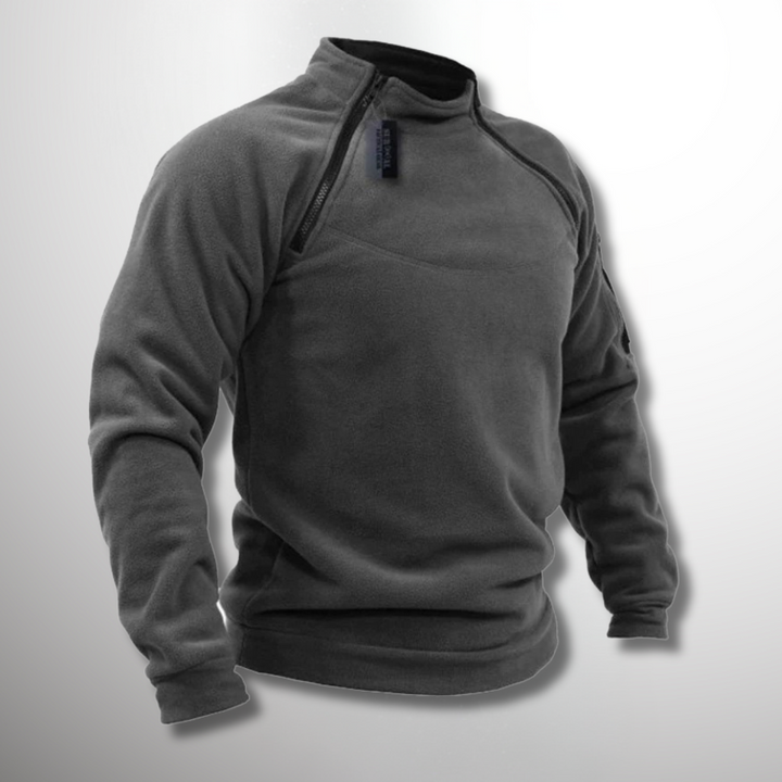 "Taktischer Herren Fleece Pullover, winddicht, stilvoll mit diebstahlsicheren Taschen, ideal für kalte, windige Tage."