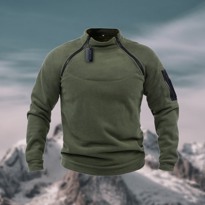 "Taktischer Herren Fleece Pullover, winddicht, stilvoll mit diebstahlsicheren Taschen, ideal für kalte, windige Tage."