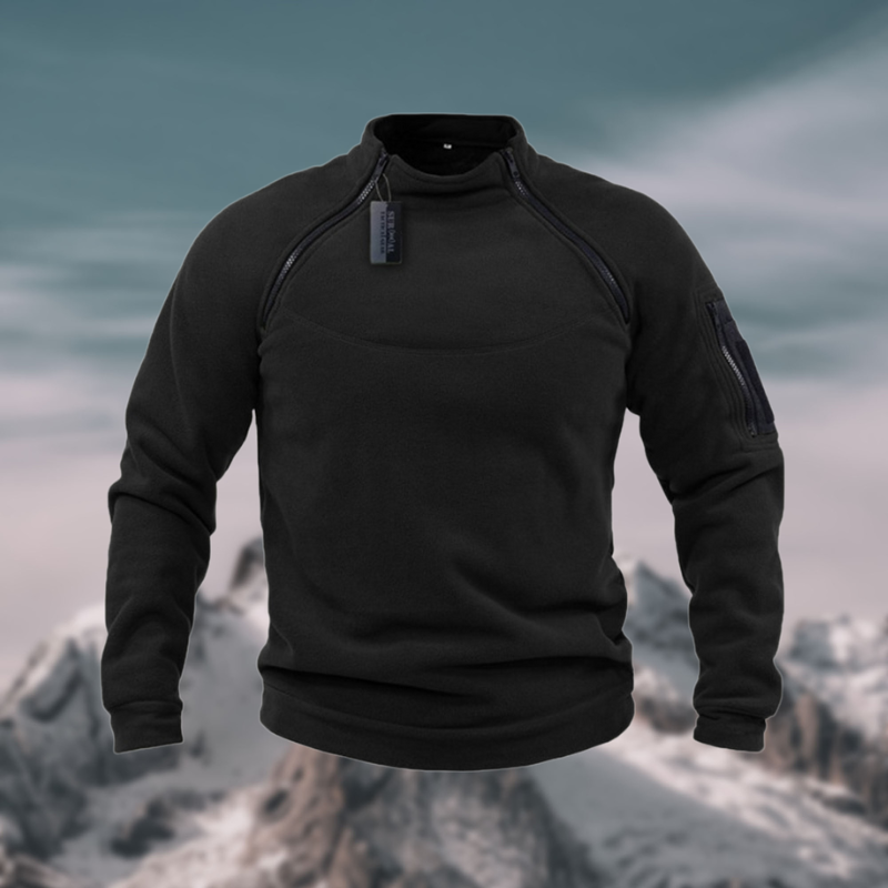 "Taktischer Herren Fleece Pullover, winddicht, stilvoll mit diebstahlsicheren Taschen, ideal für kalte, windige Tage."