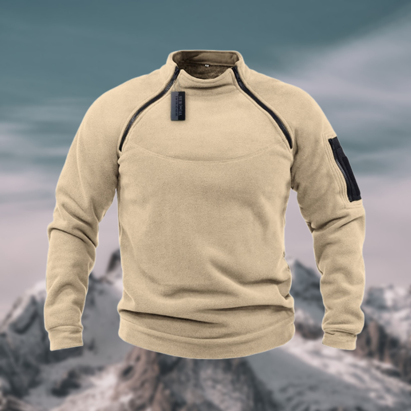 "Taktischer Herren Fleece Pullover, winddicht, stilvoll mit diebstahlsicheren Taschen, ideal für kalte, windige Tage."
