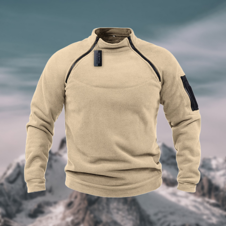 "Taktischer Herren Fleece Pullover, winddicht, stilvoll mit diebstahlsicheren Taschen, ideal für kalte, windige Tage."